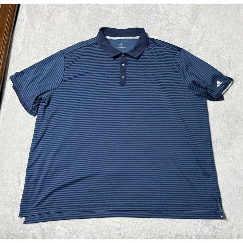 Adidas Golf Polo Shirt Mens 4XL Blue Striped Performance Short Sleeve Climachill